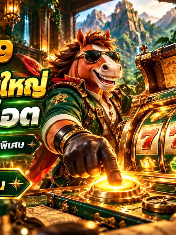 ม้าสวมแว่นกันแดดข้างตู้สล็อต 777 ของ aec99